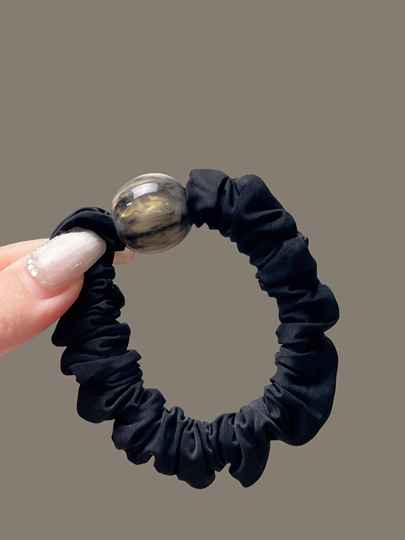 Korean Style Pleated Elegant Ice Silk Beaded Hair Tie, Simple and Versatile Hair Tie, Exquisite High Ponytail Hair Accessory for Women