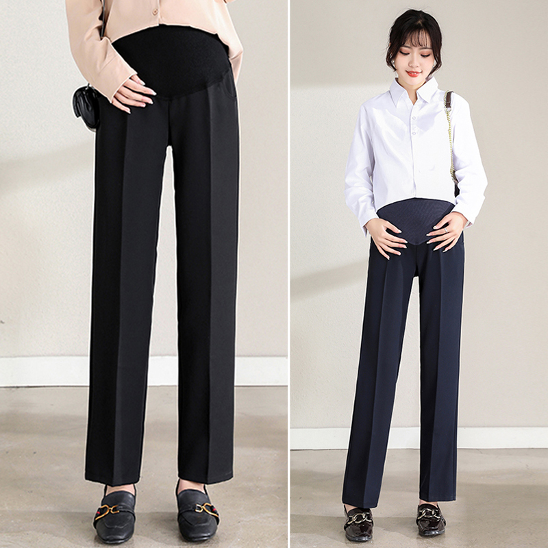 2025 Summer Thin Maternity Pants for Outdoor Wear, Large Size Workwear Pants with Belly Support, Summer Professional Straight-Leg Maternity Pants
