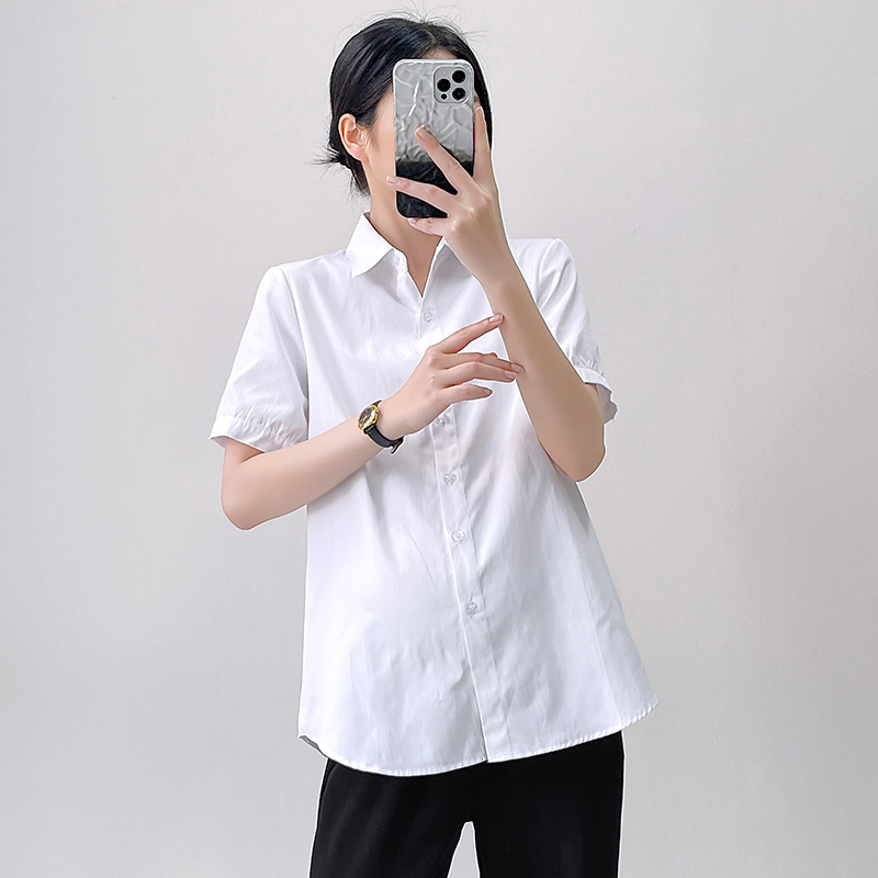 Summer Professional Maternity Wear, Large Size Pure White Shirt, A-Line Top, Spring and Summer Cotton Long-Sleeved Base Work Shirt