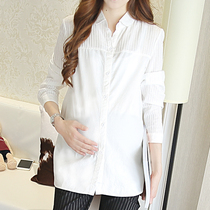 2024 new autumn clothing professional long-sleeved maternity shirt spring and autumn splicing fashion shirt lapel T-shirt cotton top