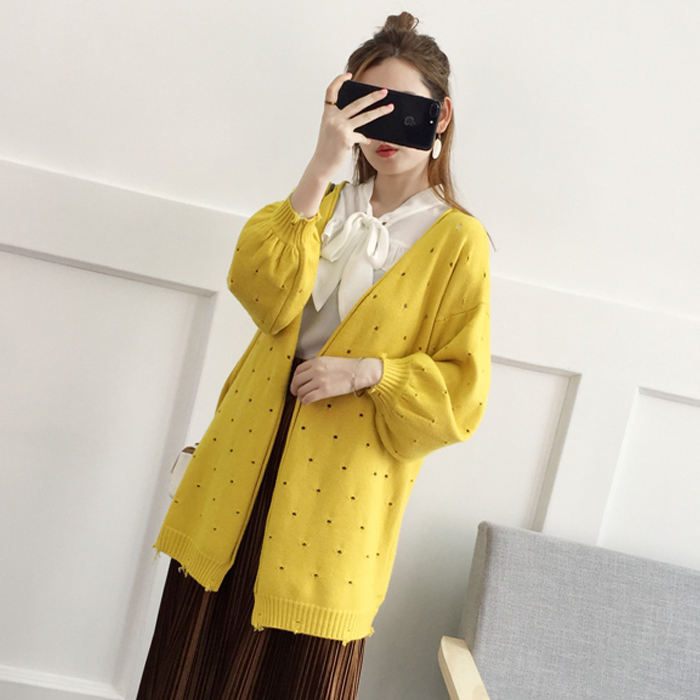 2022 Spring and autumn fitted Korean version dongle knit Long sleeves Large size Pregnant Woman Cardiovert Pregnant Woman Dress Jacket Sweater Sweatshirt