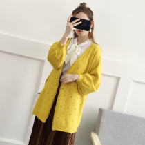 2022 Spring Autumn Loaded With Korean Version Dongle Knitwear Long Sleeve Big Code Pregnant Woman Cardiovert Pregnant Woman Dress Jacket Sweater Sweatshirt
