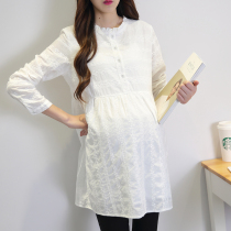 Fairy Pregnancy Woman Dress Full Cotton Spring Dress Long Sleeves Lace pregnant woman blouses Long pregnant woman Lions dress Fashion style The undershirt