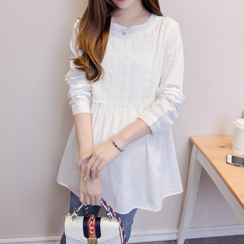 Cotton Embroidered Round Neck Maternity Shirts New Autumn Wear Tide Mom Maternity Wear Casual Short T-shirt Korean Shirt