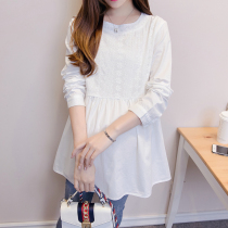 Full cotton embroidered round collar pregnant woman shirt new spring clothing Tidal Surrogacy Maternity Dress Casual short T-shirt Korean version Shirt
