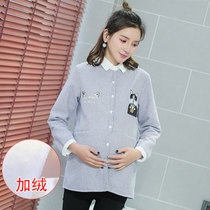 Winter New Pint Gush Pregnant Woman Shirt Shorts Fashion Thickening Slats Undershirt Winter Dress Korean Version Fashion Gestation Maternity Dress