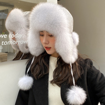 Winter warm fur thunder cap Korean version fox fur snow cap thin ski cap eard fur hat