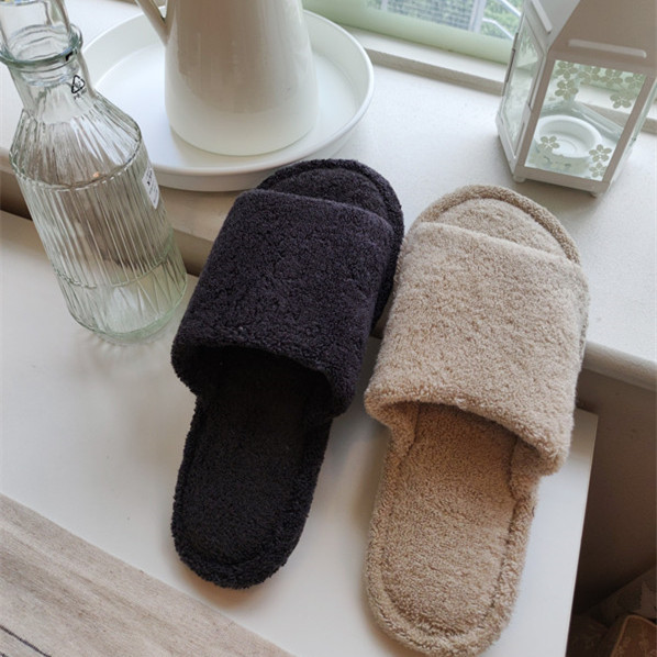 Japanese Couple's Men's Spring and Autumn Open-Toe Cotton Bedroom Solid Color Floor Carpet Slippers Towel Fabric Japanese Couple's Men's Spring and Autumn Open-Toe Cotton Bedroom Solid Color Floor Carpet Slippers Towel Fabric