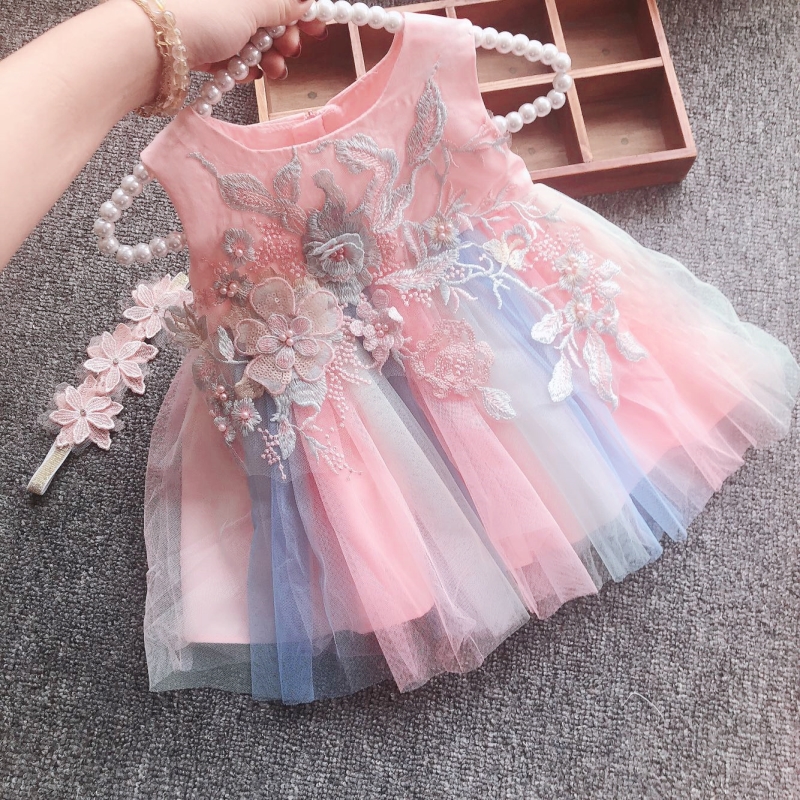 Baby dress Summer puff yarn dress Baby girl year-old dress Full moon 100 days princess dress Spring and autumn 100 days feast 3 years old