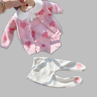 Розовый комплект, базовые колготки, высокий воротник