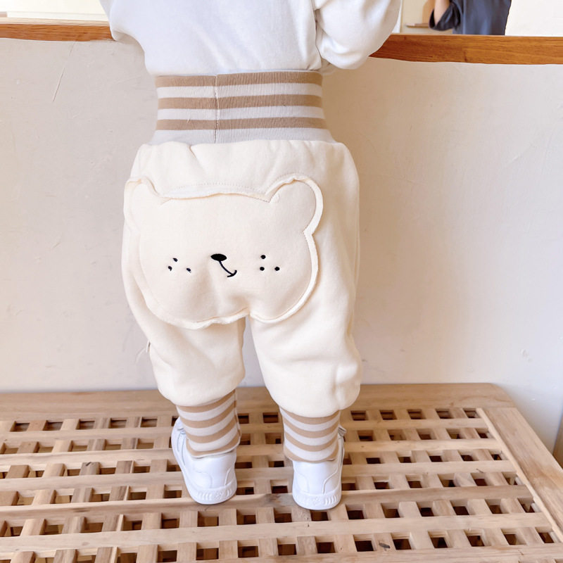 Korean Version Baby Winter Clothing Plus Suede High Waisted Pants Infant Warm Thickening Big Butt Pants Baby Pp Long Pants