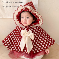 Autumn and winter baby cloak baby warm cloak 100-day-old dress shawl princess plus velvet outing windproof jacket