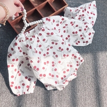 2020 baby clothes spring dress Korean version of cotton Cherry pullover newborn clothes spring and autumn jumpsuit delivery hat