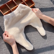 Ins Han version baby autumn winter wrap feet even pantyhose male and female baby pants furry and furry thickened warm pants