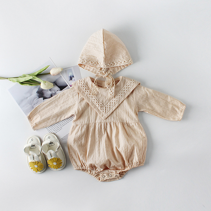 ins spring and autumn pure cotton one-piece baby clothing female baby 9 triangle clothes 6 haya 3-12 months climbing clothes