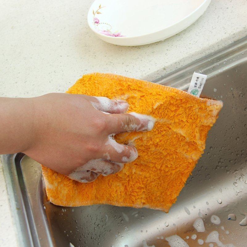 Kitchen bamboo charcoal fiber double-layer dish towel double-sided thickened non-stick oil rag absorbent scouring pad cleaning cloth