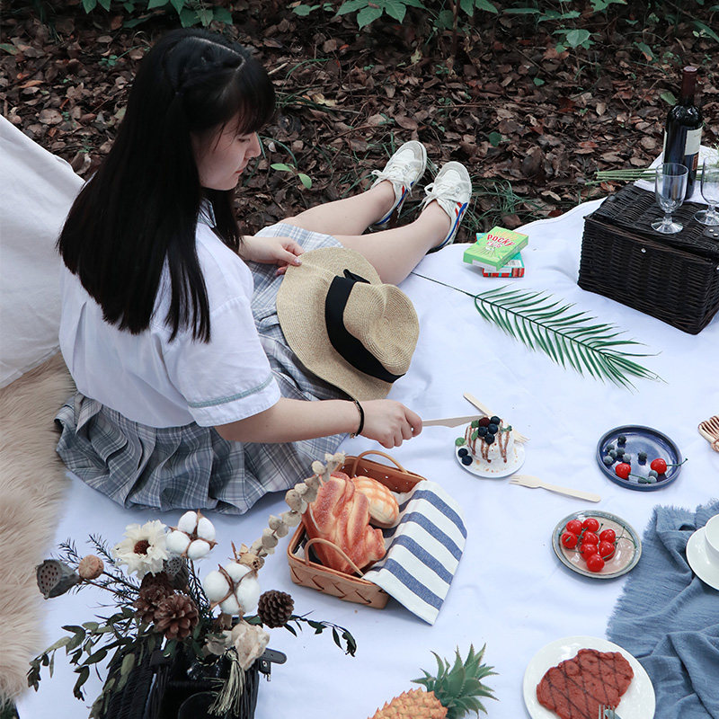 Picnic moisture-proof mat outdoor portable waterproof outing pastoral Japanese style ins wind beach grass mat picnic supplies