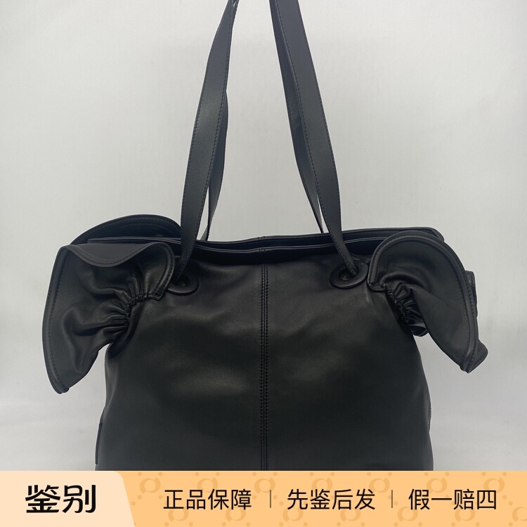 Hangzhou Milan Fang Famous Brand Consignment Store Valentino Classic Black Ruffled Shoulder Bag