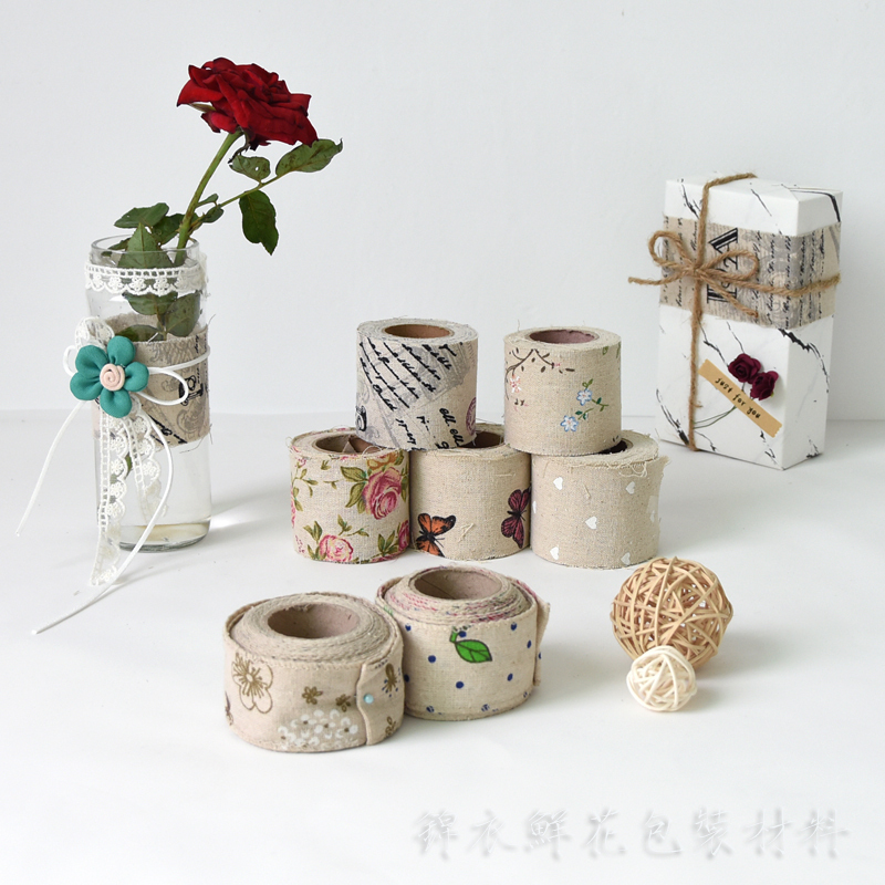 Retro cotton and linen printing ribbon ribbon retro literary cloth belt brocade flowers gift packaging material decoration handmade