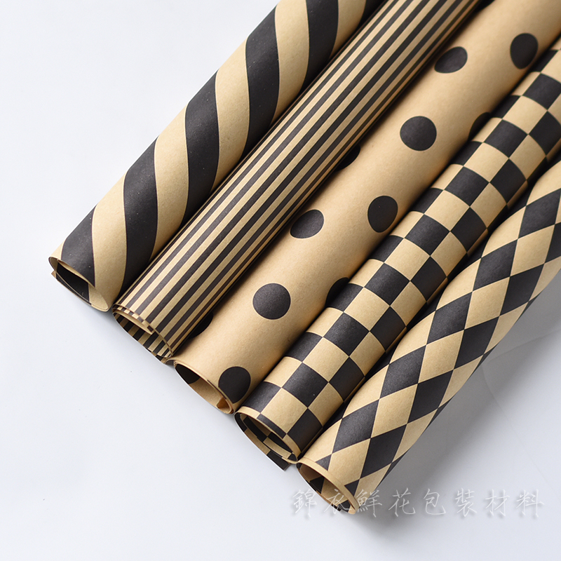 Retro multi-element paper printing kraft paper flowers gift floral package flower paper bouquet gift wrapping paper flower shop
