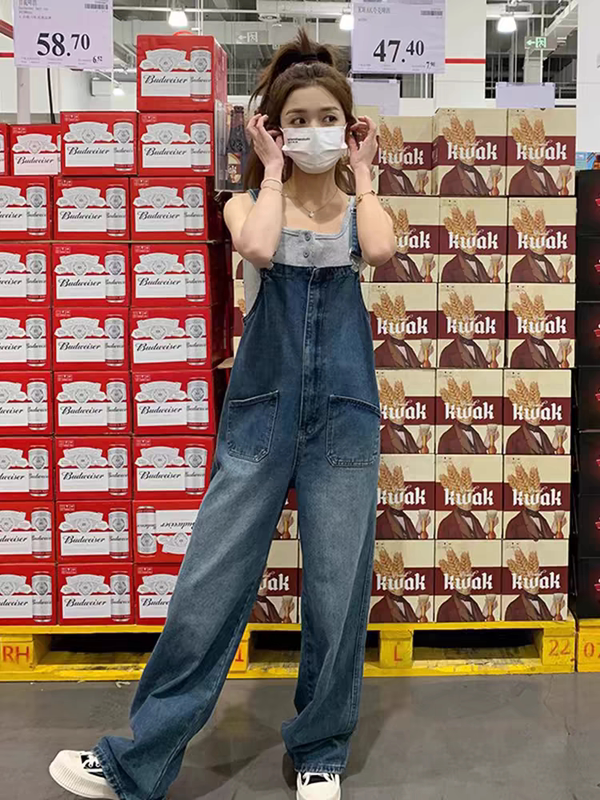 Italian Denim Overalls for Women 2026 New Summer and Autumn Korean Style Retro Tall Design Salt-Style Wide-Leg Pants Italian Denim Overalls for Women 2026 New Summer and Autumn Korean Style Retro Tall Design Salt-Style Wide-Leg Pants