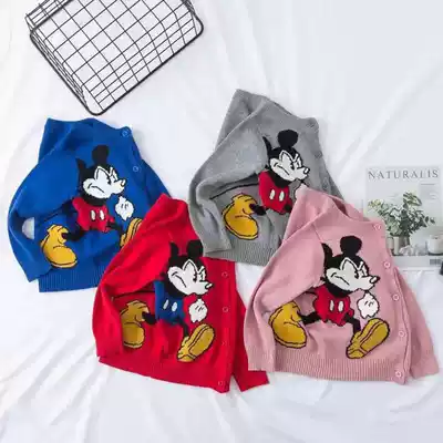 Autumn men's and women's children's Mickey Mouse long-sleeved cotton class clothes Brothers and sisters knitted sweater jacket