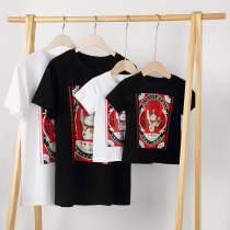Foreign Trade babies boys and girls parents and children a family of three or four short-sleeved lucky cats Net Red Sisters brothers climbing clothes T-shirt