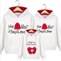 Autumn and winter long sleeve thick velvet a family of three or four interesting parent-child family 100 days of men and women couples hooded clothes