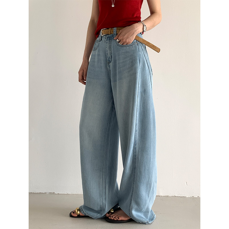 Timingzhou Spring/Summer [100% Tencel Curved Knife Breathable Draped Jeans] Slimming Straight-Leg Jeans