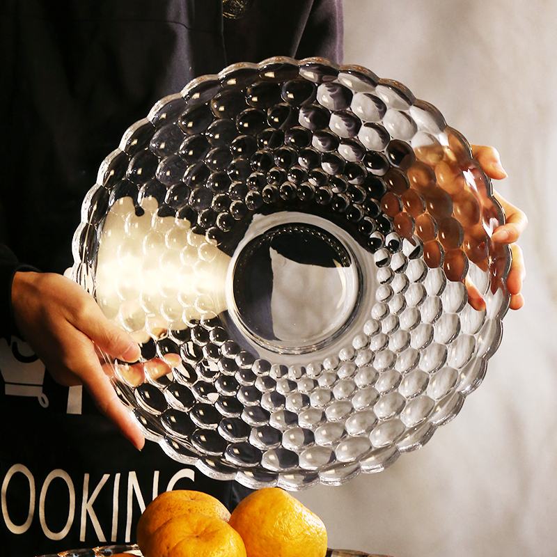 Large Crystal Glass Fruit Plate for Home Use in the Living Room, Snack Tray for Coffee Table, Suitable for New Year, Weddings, Trendy Hot Pot, and Buffet Restaurants