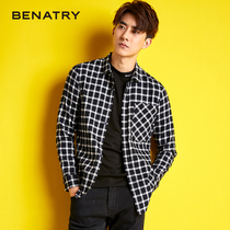 Benagawa shirt mens long sleeve autumn Korean version of the trend plaid shirt Chaogang style leisure lazy wind shirt Japanese