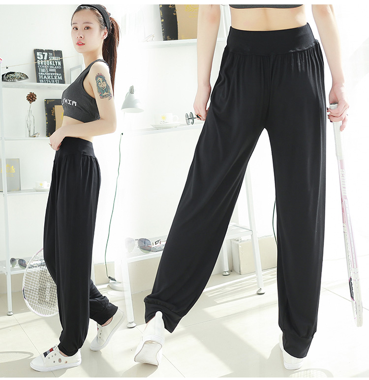 Modal yoga quần nữ mùa hè lỏng quần kích thước lớn eo cao quần khiêu vũ thực hành quần quần vuông nhảy nở áo khoác len cardigan nữ