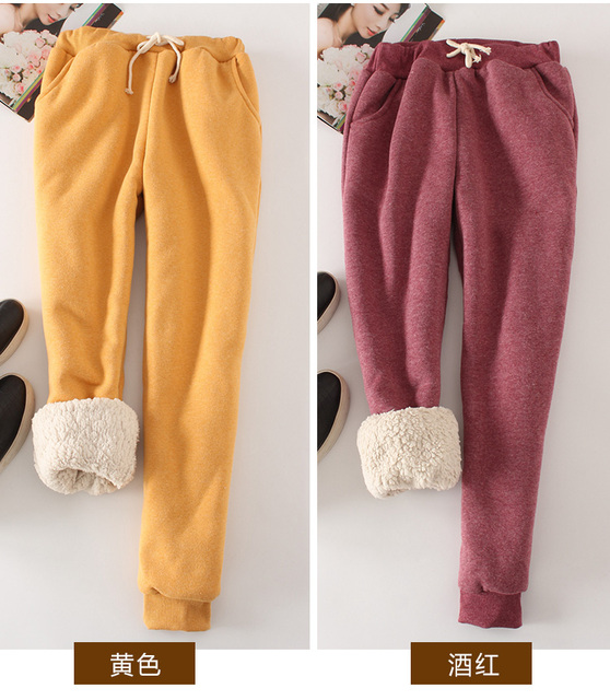 Winter Lambskin Thicker Elastic Waist Pants Loose Large Size Solid Color Cotton Harem Pants Women Casual Warm Trousers MZ1955 -