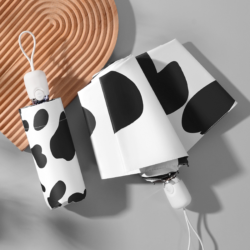 ins Cow Print Korean Creative Sunshade Umbrella, Rain or Shine Umbrella, Small and Portable for Women, 50% off Fold Fully Automatic Sun Umbrella