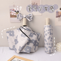Soft glutinous small flower fully automatic umbrella female sun protection UV-proof folding sun umbrella clear and rain dual-use with black rubber umbrella