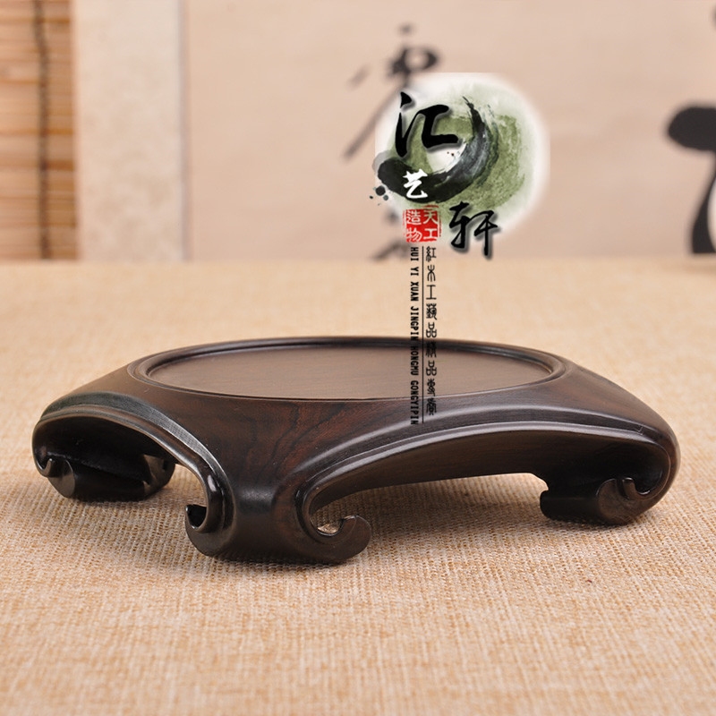 Red Wood Engraving Crafts Gift Hem Accessories Black Sandalwood Red Acid Branches Pendulum Pieces Base Solid Wood Round Purple Sand Teapot Incense Stove Vase Base