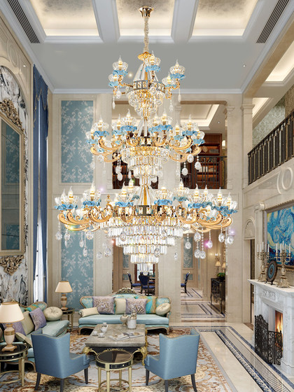 European-Style Villa Crystal Chandelier, Light Luxury and Grand Atmosphere, Living Room Duplex Building, French Ceramic Chandelier, Dining Room Lighting Fixtures, New Model