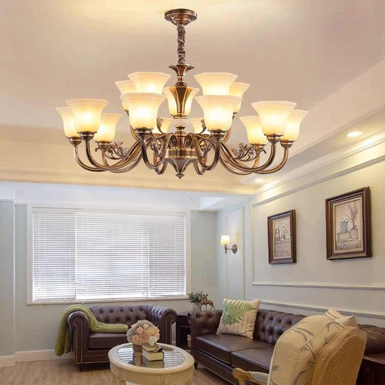 All-Copper American-Style Living Room Chandelier, Dining Room Lamp, European-Style French Retro Bedroom Lamp, Simple and Elegant Study Room Villa Lighting