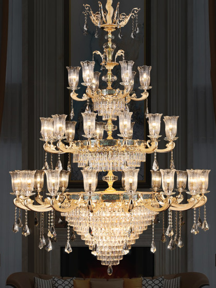 European-Style All-Copper Crystal Chandelier, French-Style Villa Living Room Lamp, Luxurious Dining Room Study Light, Light Luxury Duplex Building Luxury Lighting Fixtures