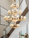 New Chinese-Style Living Room All-Copper Large Chandelier for Duplex Villa Self-Built House, High-Ceiling Dining Room, Staircase, Natural Jade Lighting Fixtures