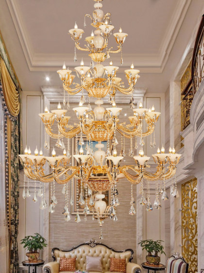 All-Copper Living Room Crystal Chandelier European Style Accessible Luxury Atmospheric Restaurant Villa Mansion Self-Built House Household Jade Large Lamps