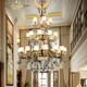 European-Style All-Copper Duplex Villa Crystal Chandelier, Grand Chandelier for Duplex Living Room and Dining Room, Natural Marble Large Lighting Fixture