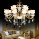 European-Style All-Copper Duplex Villa Crystal Chandelier, Grand Chandelier for Duplex Living Room and Dining Room, Natural Marble Large Lighting Fixture