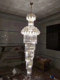 European-Style Villa Duplex with Spiral Staircase, Long Chandelier, Grand Golden Double-Height Crystal Chandelier Lighting Fixtures