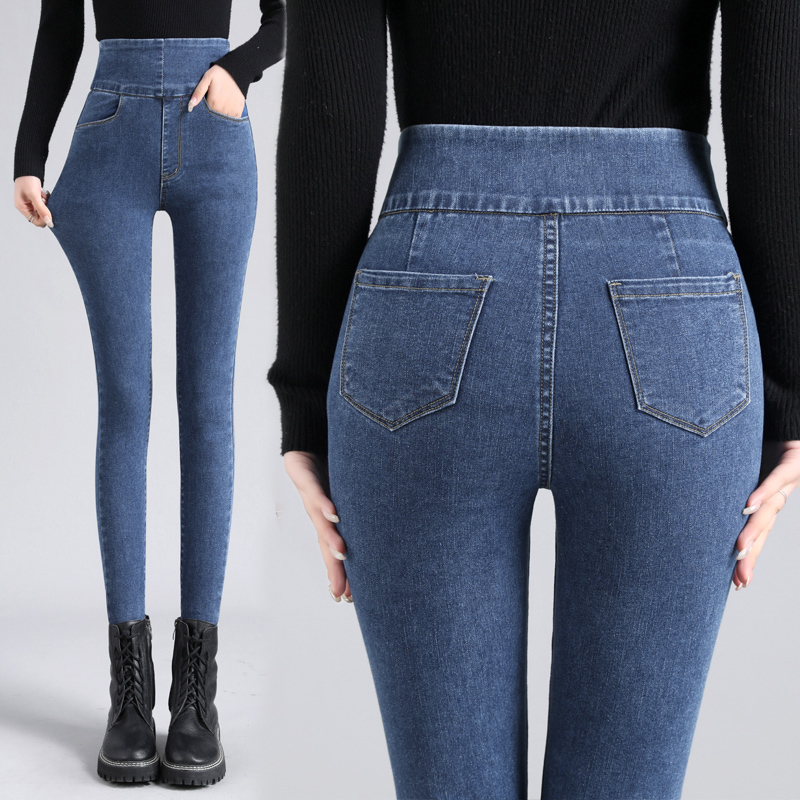 Elastic High-Waisted Jeans for Women, Autumn and Winter, Fleece-Lined, Slim-Fit, Skinny, Plus Size, for Chubby Women, Outerwear, Leggings, Barbie Yoga Elastic High-Waisted Jeans for Women, Autumn and Winter, Fleece-Lined, Slim-Fit, Skinny, Plus Size, for Chubby Women, Outerwear, Leggings, Barbie Yoga