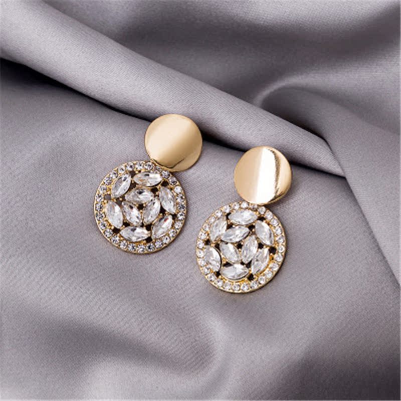 Real shot 925 silver needle exquisite luxury full diamond disc earring mesh red atmosphere zircon crystal earring stud