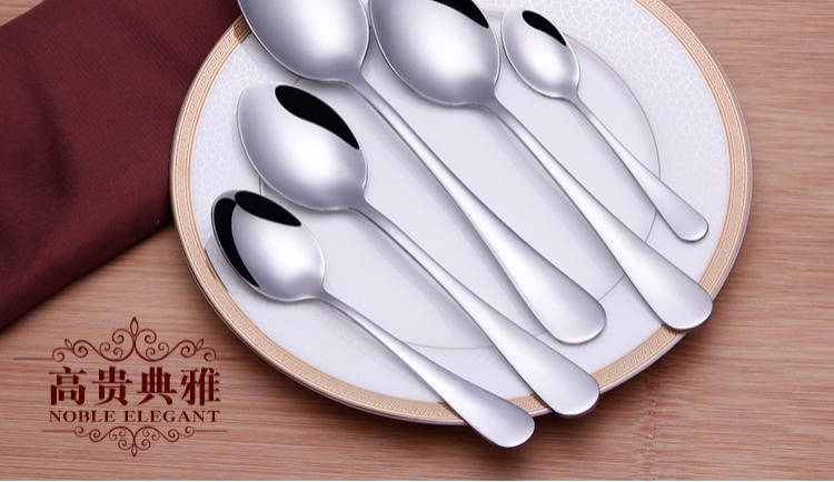 Muỗng inox dày thìa cho trẻ em bộ đồ ăn nhỏ muỗng súp thìa dài xử lý sáng tạo dễ thương muỗng tròn kim loại muỗng - Đồ ăn tối bộ chén đĩa đẹp