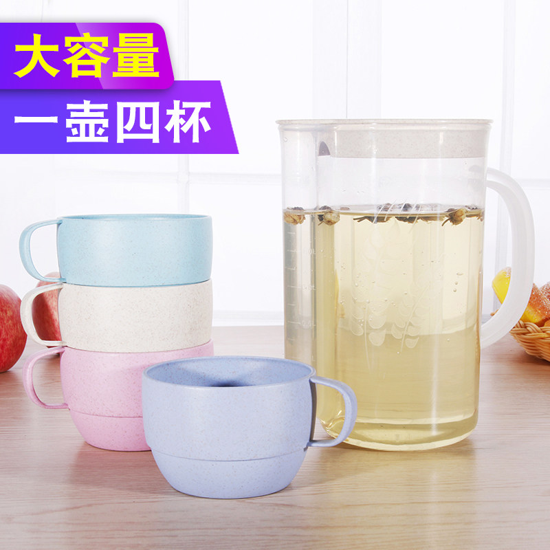 Home Large Capacity Cold Kettle Water Cup Suit Anti-Fall Transparent Plastic Cold Kettle Soy Milk Flower Teapot Five Pieces Suit