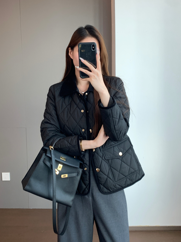 Thewow Heavy-Duty Vintage Money-Pattern Quilted Corduroy Trim Quilted Lapel Cotton Jacket