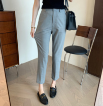 THEWOW pole-level commuting color-spun four-way stretch and slim slimming mid-waist 9-point small straight trousers for women in spring and summer